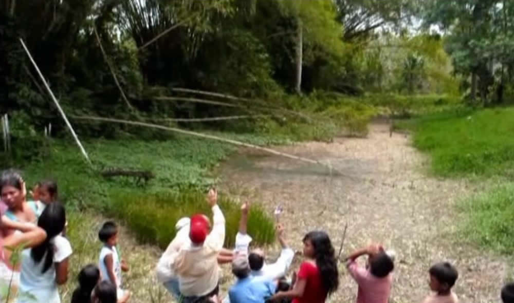 El destello de luz morada se dirige sobre este bambú donde ella se manifiesta con su manto morado y tres rosas de amor